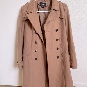 Wool Blend Camel Trench Style Coat H&M
